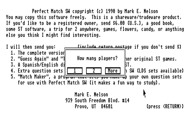 Perfect Match atari screenshot